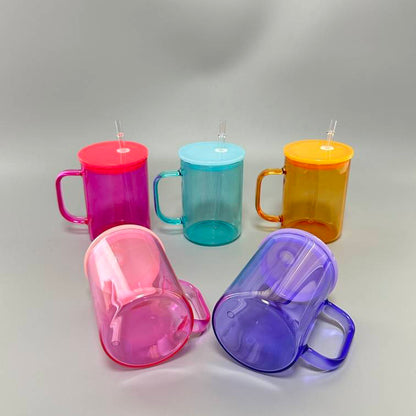 17oz Glass, Jelly Mug W/ Lid and Straw