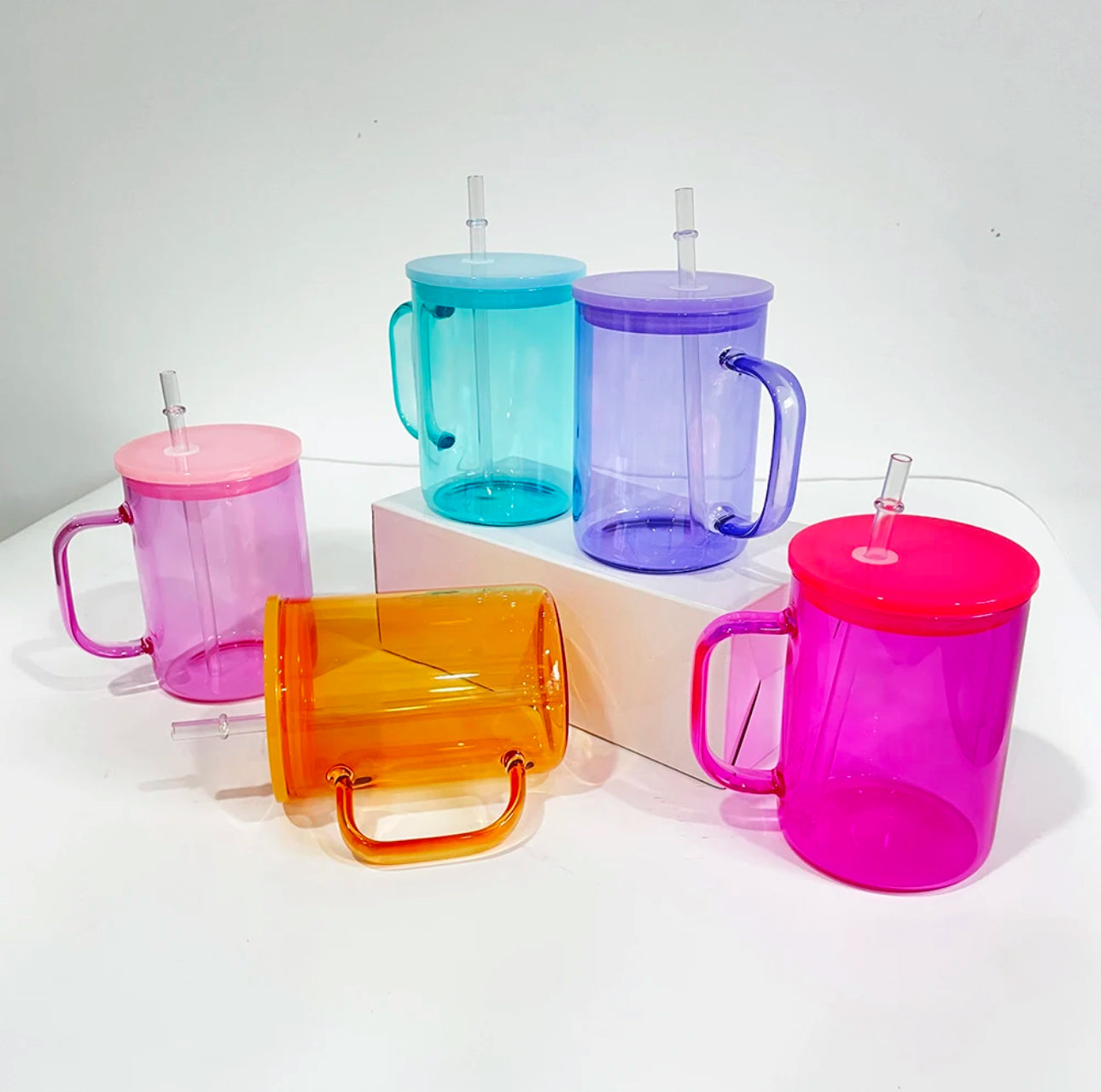 17oz Glass, Jelly Mug W/ Lid and Straw