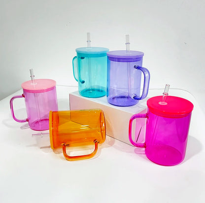 17oz Glass, Jelly Mug W/ Lid and Straw