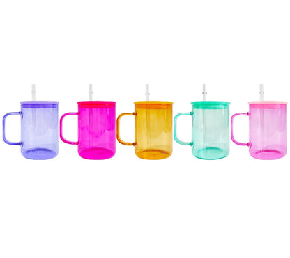 17oz Glass, Jelly Mug W/ Lid and Straw