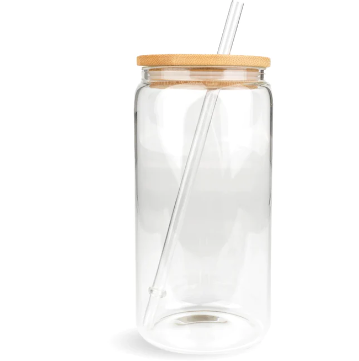 16oz Clear Glass Can W/ Design