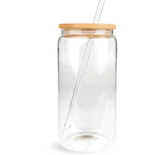 16oz Clear Glass Can W/ Design