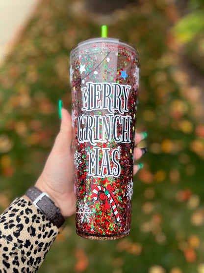 Merry Grinchmas Snow globe Tumbler