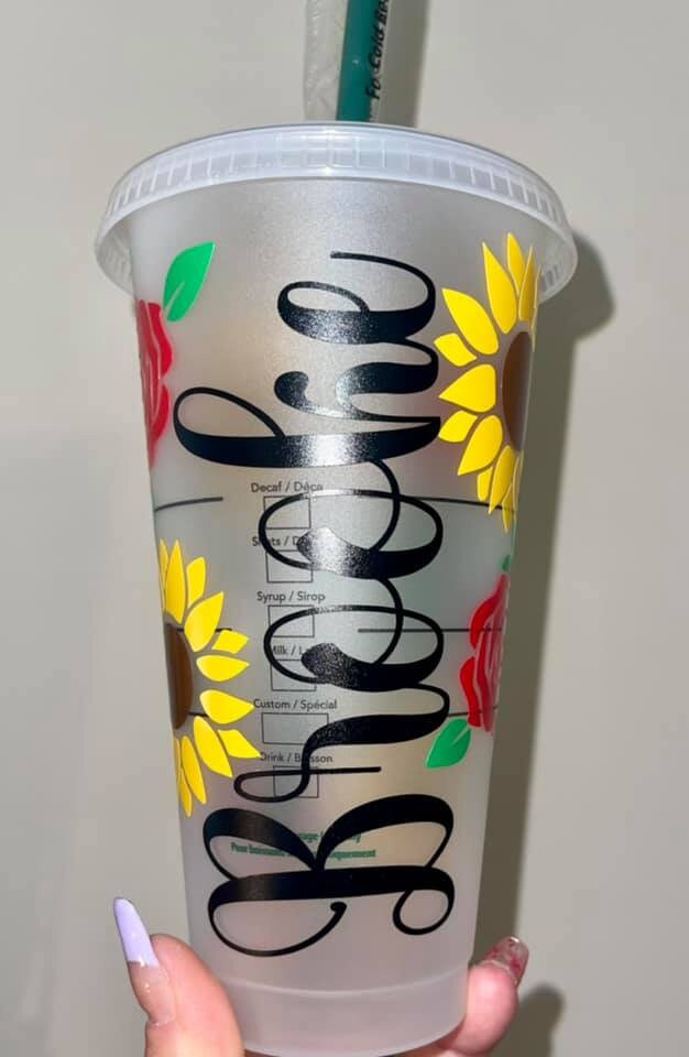 Sunflower & Rose Starbucks Venti Cup W/ Name Added