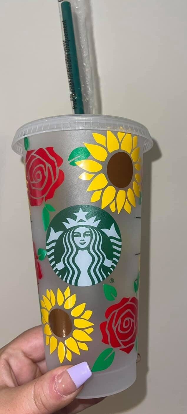 Sunflower & Rose Starbucks Venti Cup W/ Name Added