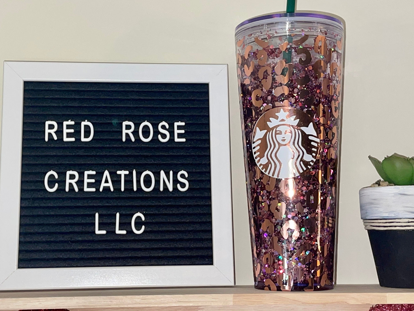 Rose Gold Cheetah Starbucks SnowGlobe Tumbler W/ Studded Lid / bling lid / rhinestones/ rose gold/ Cheetah Print/ Custom / 24oz Tumbler