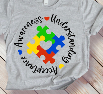 Autism Awareness Tshirt / acceptance/ understanding / puzzle pieces