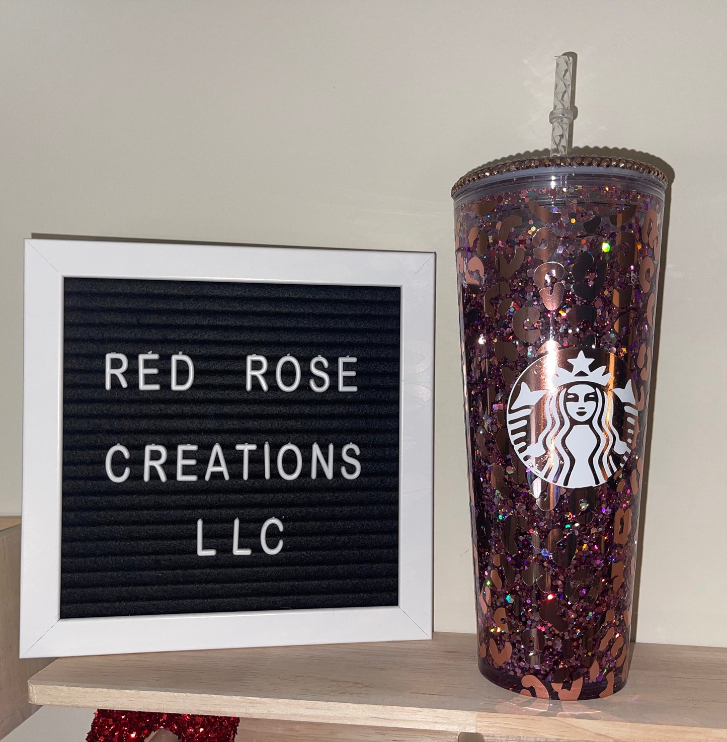 Rose Gold Cheetah Starbucks SnowGlobe Tumbler W/ Studded Lid / bling lid / rhinestones/ rose gold/ Cheetah Print/ Custom / 24oz Tumbler