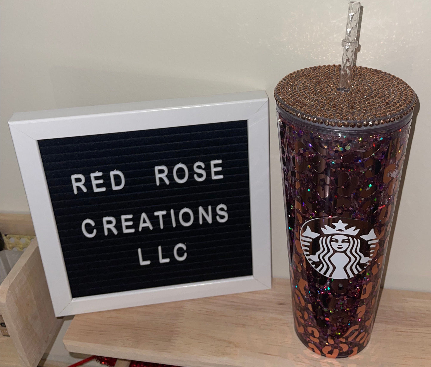 Rose Gold Cheetah Starbucks SnowGlobe Tumbler W/ Studded Lid / bling lid / rhinestones/ rose gold/ Cheetah Print/ Custom / 24oz Tumbler