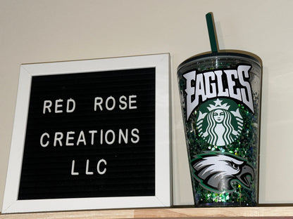 Philadelphia Eagles Starbucks Snow Globe 24oz/16oz Tumbler| Any NFL or NBA team| glitter